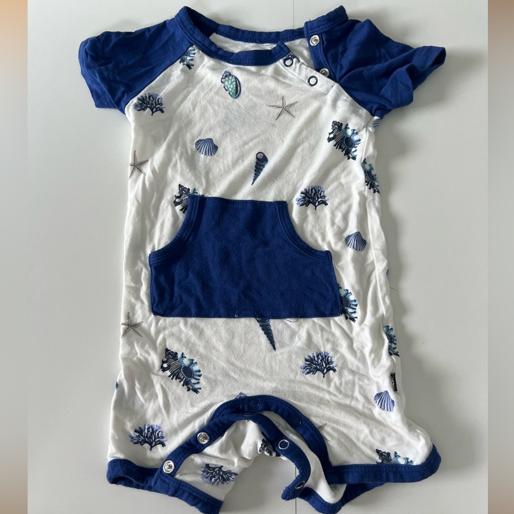 Kyte Baby Blue Shell Shortall 6-12 months